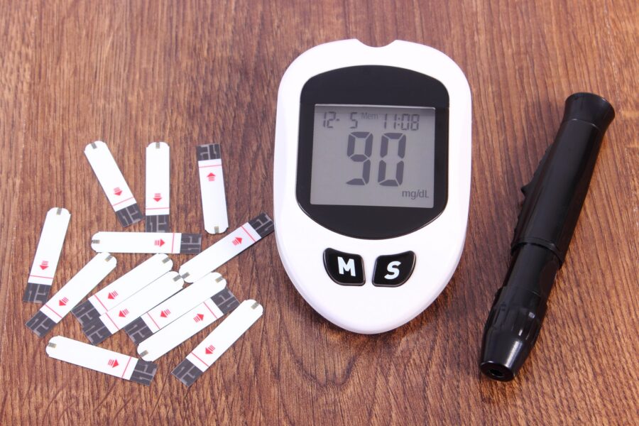 Glucometer with accessories for measuring and checking sugar level